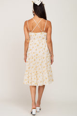 Yellow Floral Cross Back Tiered Midi Dress