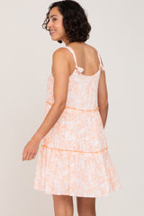 Orange Palm Printed Square Neck Ruffle Tiered Dress