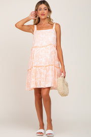 Orange Palm Printed Square Neck Ruffle Tiered Maternity Dress