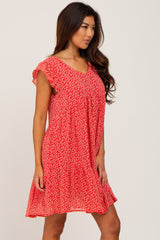 Red Floral Tiered Ruffle Dress