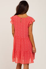 Red Floral Tiered Ruffle Dress