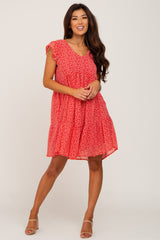 Red Floral Tiered Ruffle Dress