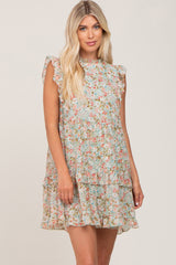 Sage Floral Ruffle Mock Neck Maternity Dress