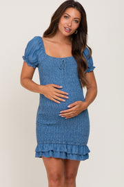 Blue Chambray Smocked Maternity Mini Dress