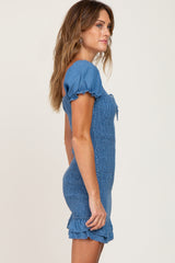 Blue Chambray Smocked Mini Dress