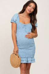 Light Blue Chambray Smocked Maternity Mini Dress