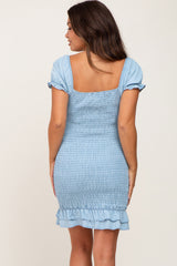 Light Blue Chambray Smocked Maternity Mini Dress