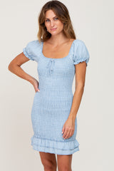 Light Blue Chambray Smocked Mini Dress