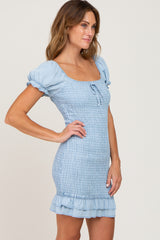 Light Blue Chambray Smocked Mini Dress