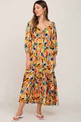 Multi-Color Brush Stroke Sweetheart Neck Maternity Midi Dress