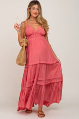 Coral Tiered Crossback Maternity Maxi Dress