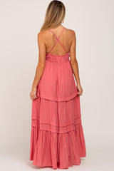 Coral Tiered Crossback Maternity Maxi Dress