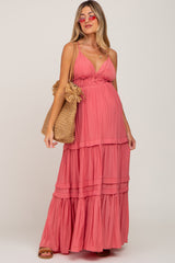 Coral Tiered Crossback Maternity Maxi Dress