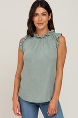 Light Olive Ruffle Mock Neck Top