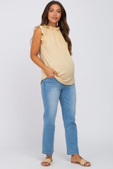 Yellow Ruffle Mock Neck Maternity Top