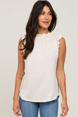 Cream Ruffle Mock Neck Top