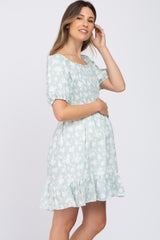 Mint Green Floral Smocked Maternity Dress