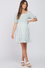 Mint Green Floral Smocked Maternity Dress