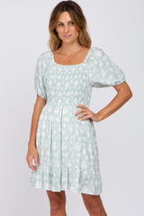 Mint Green Floral Smocked Maternity Dress