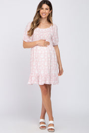 Pink Floral Smocked Maternity Dress