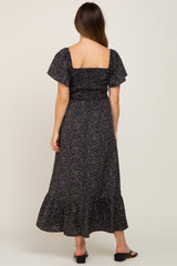 Black Floral Smocked Maternity Maxi Dress