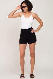 Black Smocked High Waist Shorts