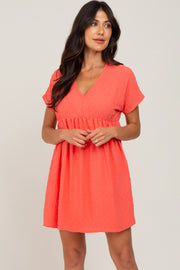 Coral Swiss Dot V-Neck Dress