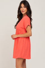 Coral Swiss Dot V-Neck Dress