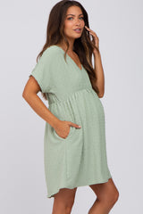 Light Green Swiss Dot V-Neck Maternity Dress