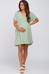 Light Green Swiss Dot V-Neck Maternity Dress