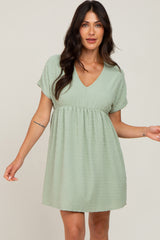 Light Green Swiss Dot V-Neck Maternity Dress