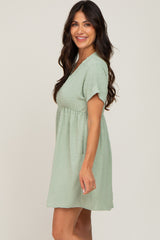 Light Green Swiss Dot V-Neck Dress