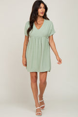 Light Green Swiss Dot V-Neck Dress