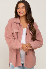 Mauve Fleece Maternity Shirt Jacket