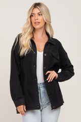 Charcoal Fleece Maternity Shirt Jacket