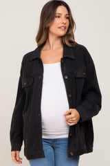 Charcoal Fleece Maternity Shirt Jacket