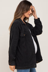 Charcoal Fleece Maternity Shirt Jacket