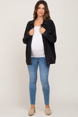 Charcoal Fleece Maternity Shirt Jacket