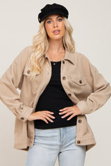 Beige Fleece Maternity Shirt Jacket