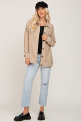 Beige Fleece Shirt Jacket