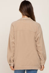 Beige Fleece Maternity Shirt Jacket