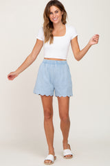 Light Blue Scalloped Chambray Shorts