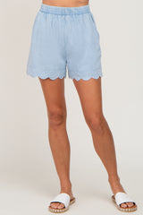 Light Blue Scalloped Chambray Shorts