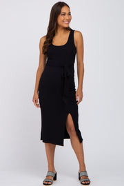 Black Ribbed Back Cutout Maternity Midi Dress