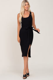 Black Ribbed Back Cutout Midi Dress