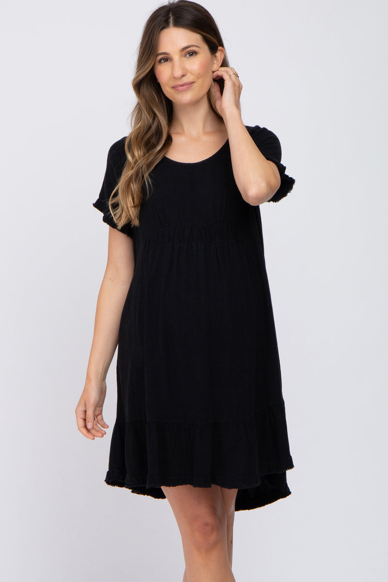 Black Frayed Hem Maternity Dress– PinkBlush