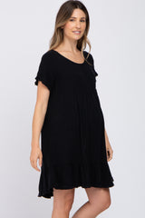 Black Frayed Hem Maternity Dress