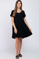 Black Frayed Hem Maternity Dress