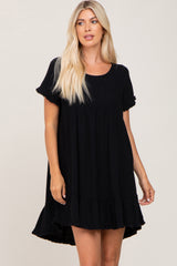 Black Frayed Hem Maternity Dress