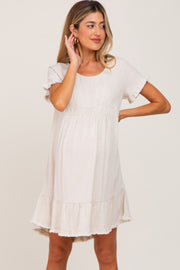 Beige Frayed Hem Maternity Dress